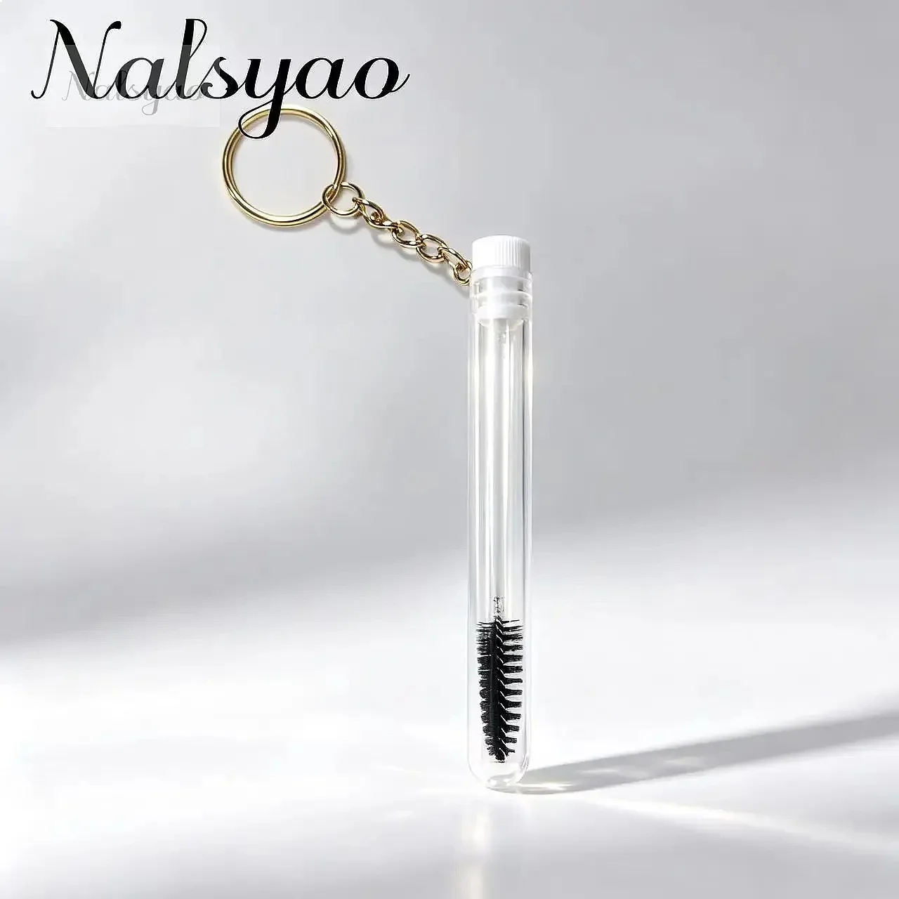 10 Pcs Tube Eyelash Brush with Gold Keychain Glitter Mascara Wand Lash Extension Micro Comb Container Makeup Tool