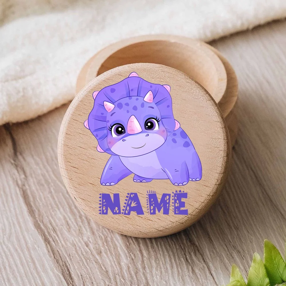 Personalised Dinosaur with Name Tooth Box Baby Keepsake Teeth Umbilical Curl Hair Wooded Collect Case Infant Baptism Shower Gift