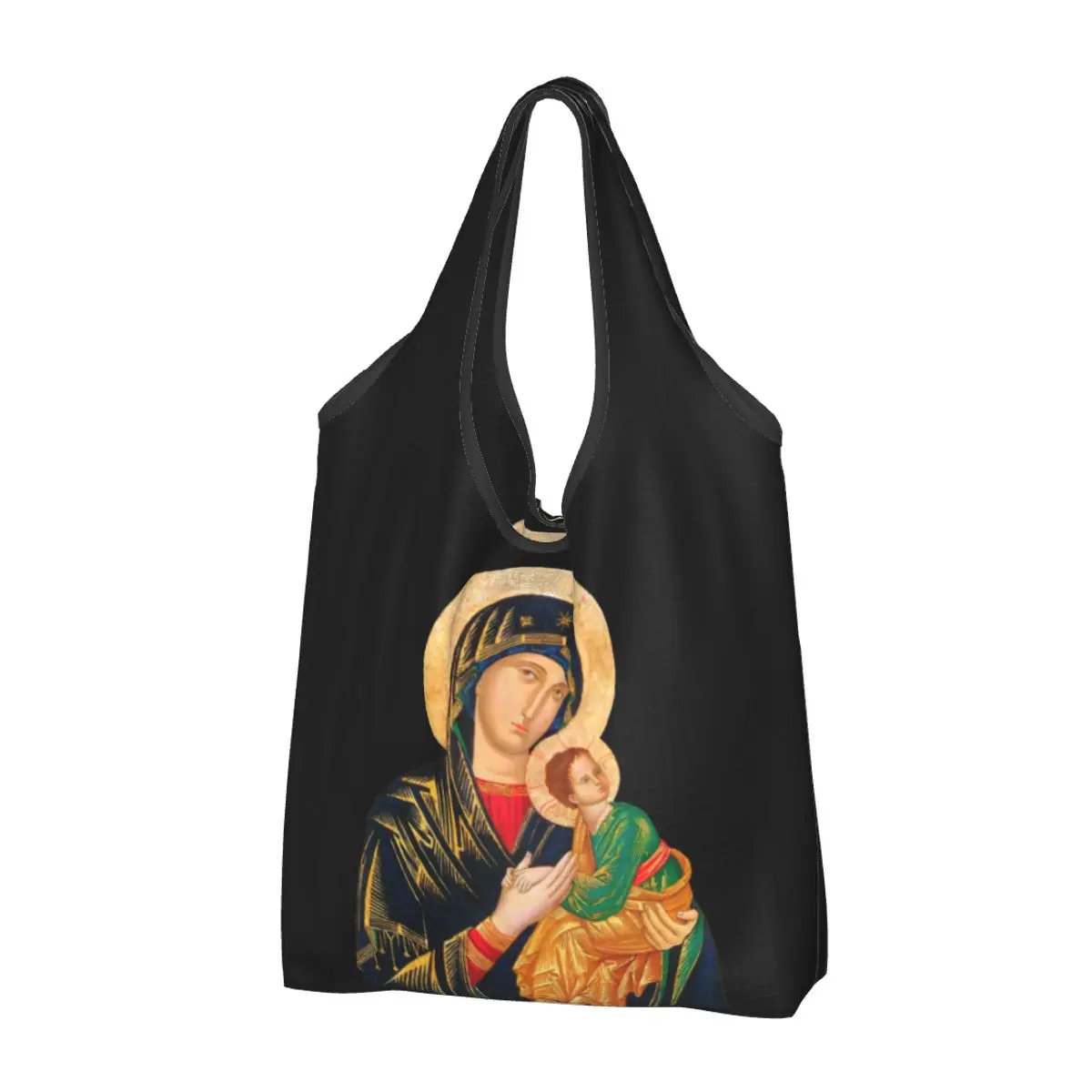 Nossa Senhora do Perpétuo Socorro Mercearia Sacos De Compras, Kawaii Shopper Tote, Bolsa De Ombro, Portátil Católica Virgem Maria Bolsa