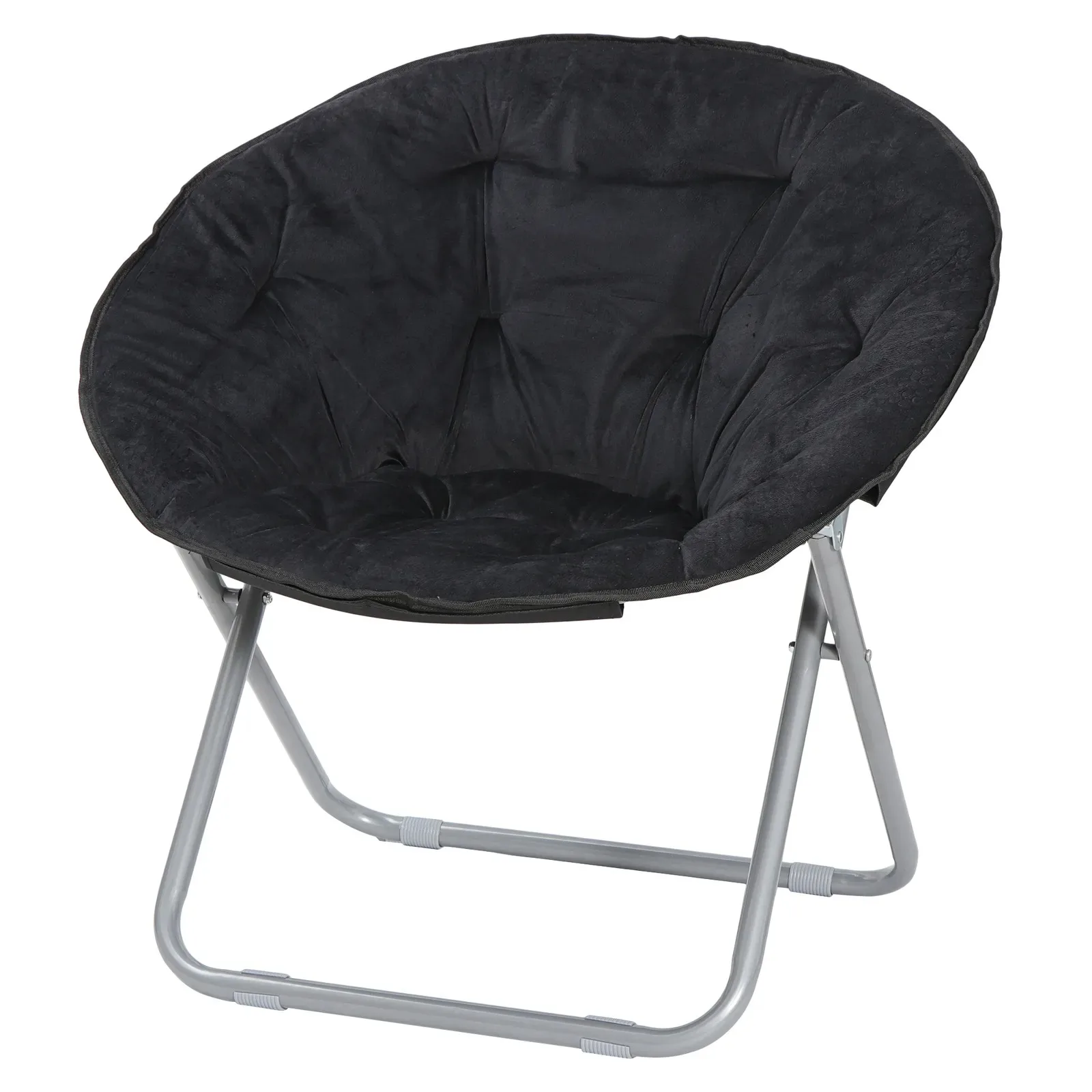 US Oversized Moon Saucer Chair Black Faux Fur Lounging Soft Wide Seat