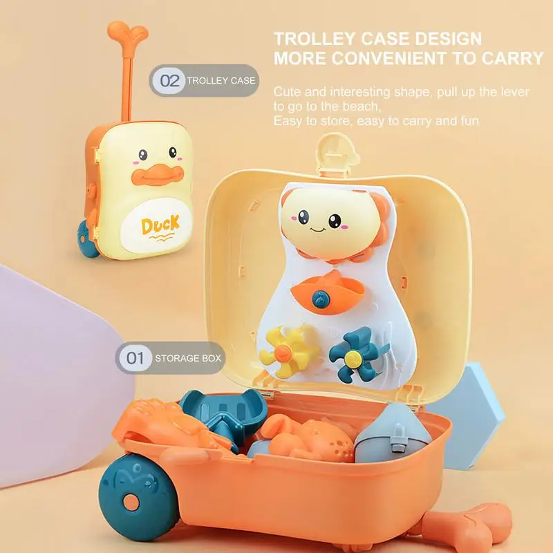 Summer Beach Toy Kit Trolley Case Sandbox Toy Fun Kids Sand Beach Toy Includes Shovel Sand Molds Rake Watering Can Educational