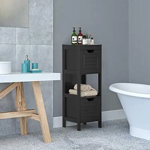 

Bathroom Floor Cabinet, Narrow Wooden Cabinet w/2 Switchable Drawers, Multifunctional Side Cabinet for Bathroom, Freestanding S