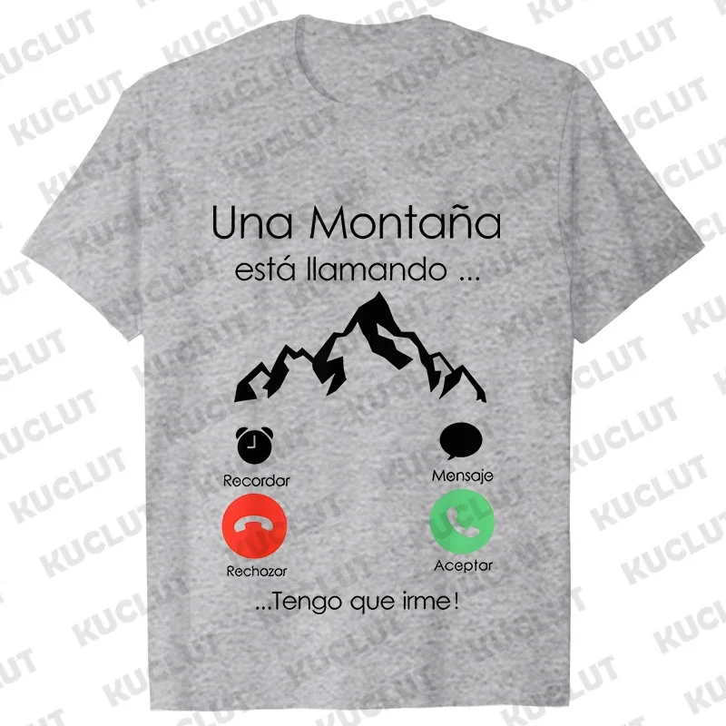 Mountain Is Calling I Must Go Spanish T Shirt for Men Women Clothing Short Sleeve Casual T-shirts Climbing Men\'s Street Tees