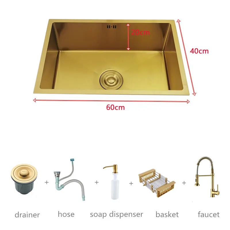 Gouden Gootsteen 304 Roestvrijstalen Wastafels Boven De Toonbank Of Undermount Installatie Enkele Kleine Staaf Gouden Wastafel