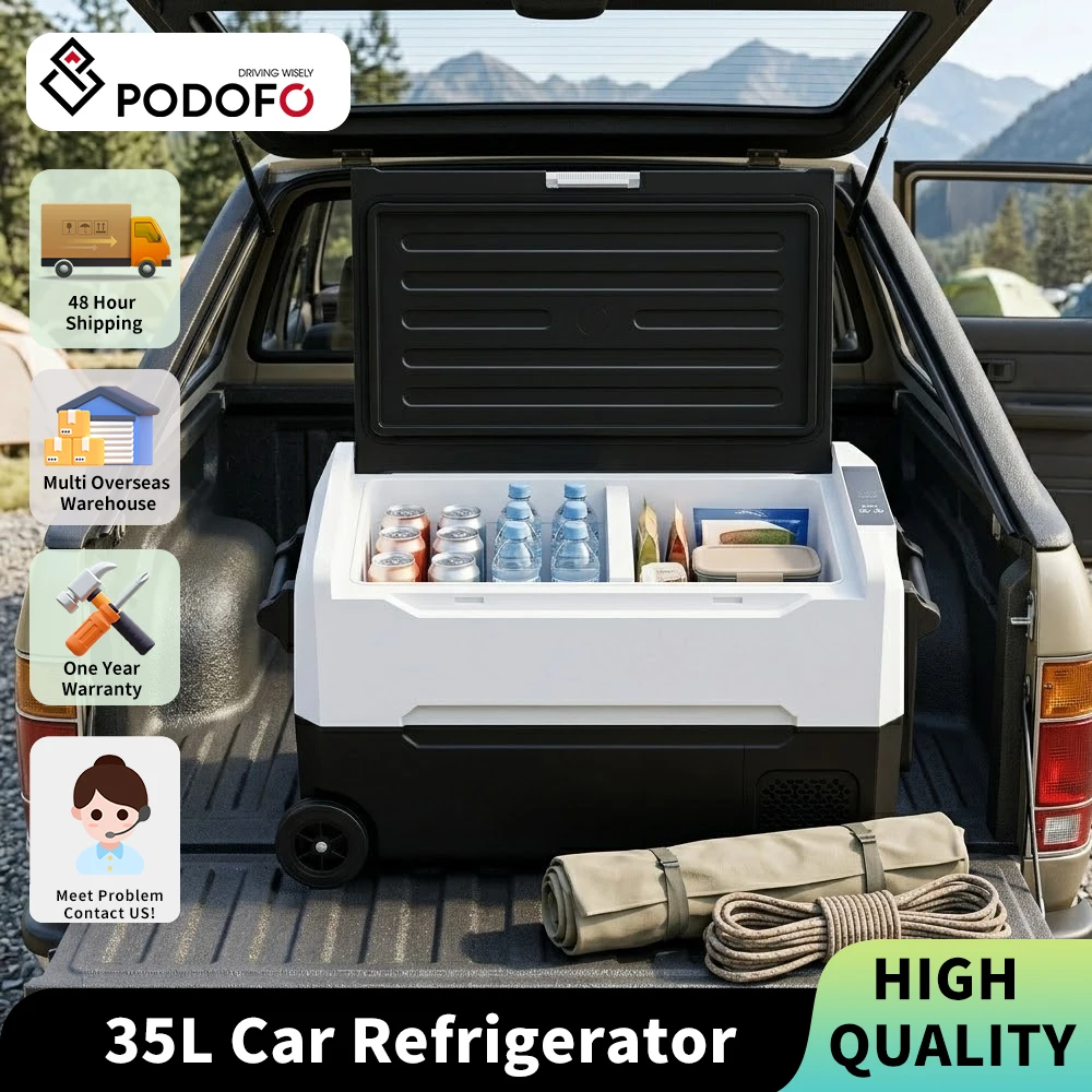 Refrigerador para Auto Podofo 35L-55L, Mini Nevera Portátil con Compresor, Enfriador 12/24V DC 110-240V, Caja de Hielo para Conducir y Acampar