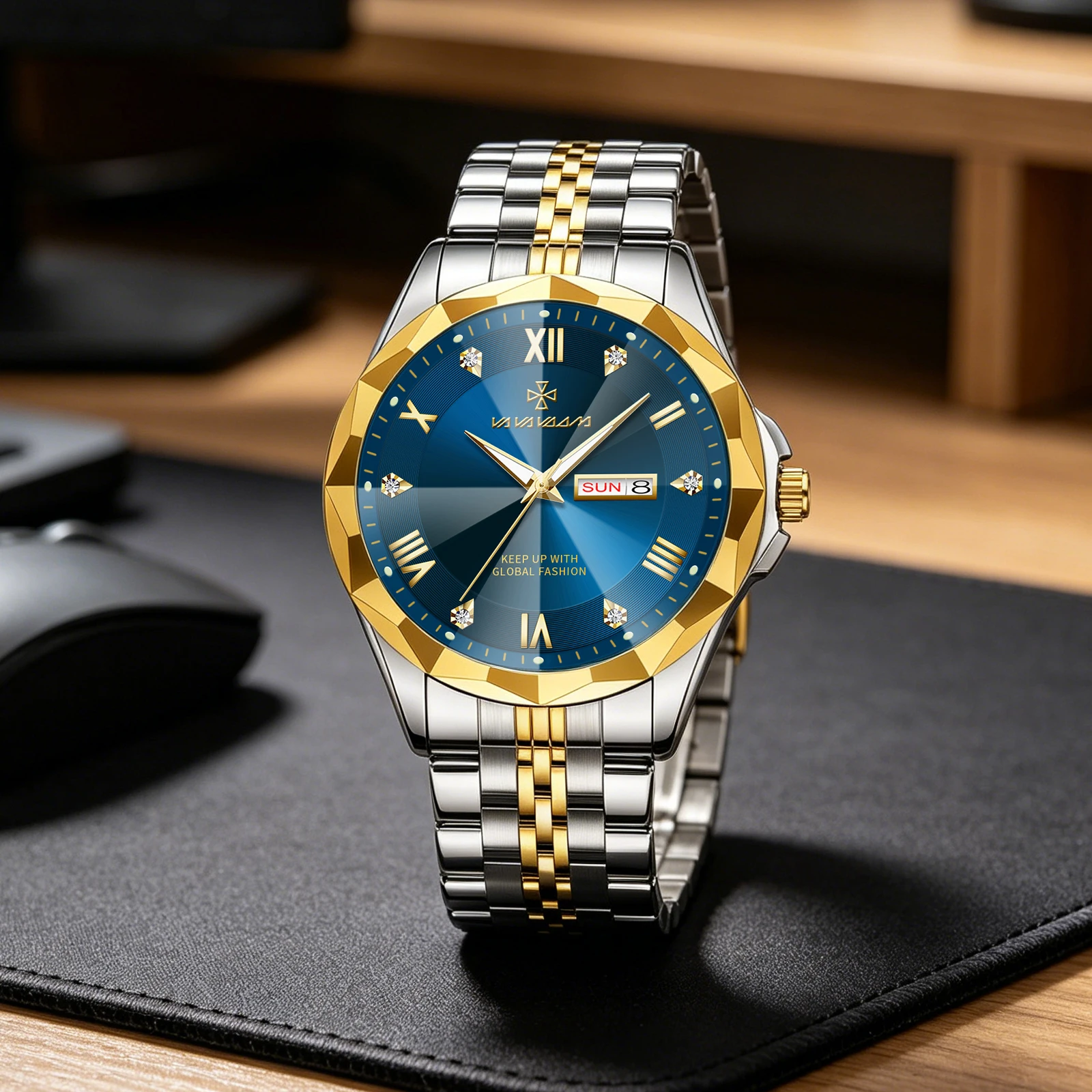 VA VA VOOM Hot Selling Original Three-dimensional Rhombus Mirror Quartz Watch Men Fashion Steel Fashion Gift Watch for Men Clock