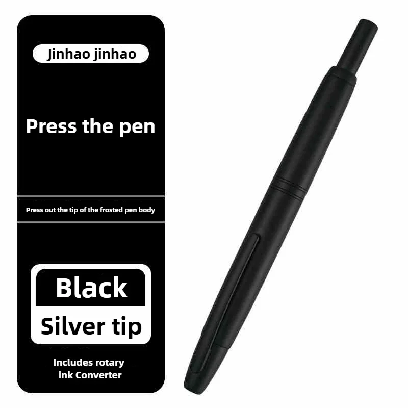 JINHAO 10 Press Retractable Fountain Pen EF/F Nib Clicking Pen Stationery Metal Matte Black Writing Ink Pen Office PK A1 A2