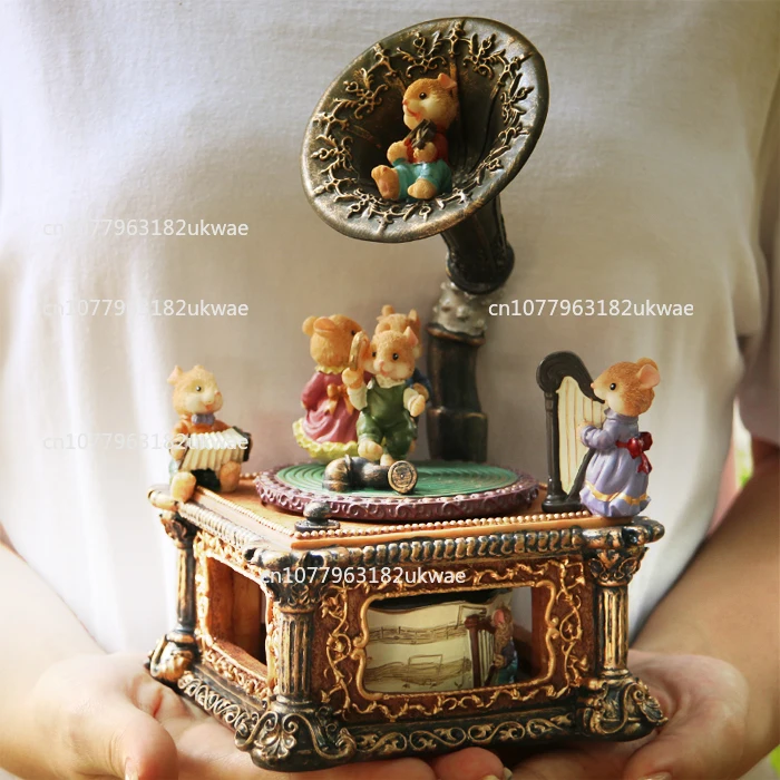 

Retro gramophone, music box, classical music box, birthday gift ornament for girls, princesses, girlfriends