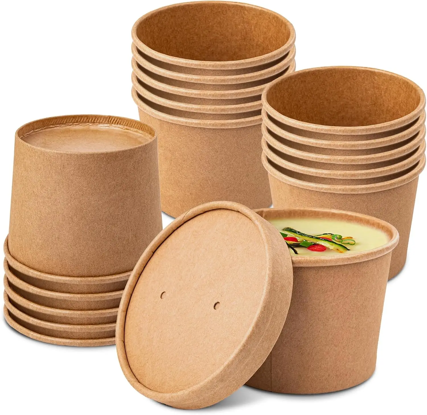 

50 Pack Soup Containers with Lids, Disposable and Biodegradable Ice Cream Cups Kraft 12oz Paper Soup Bowls with Lids fo