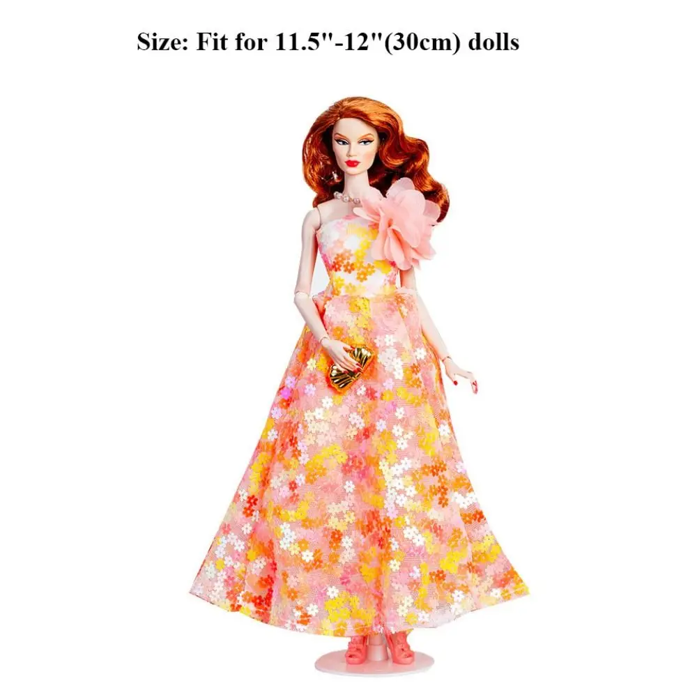 Moda europeia vestidos de renda rosa com xale sapatos colar luxo elegante vestido de noite para 1/6 bjd 30cm supermodelo bonecas