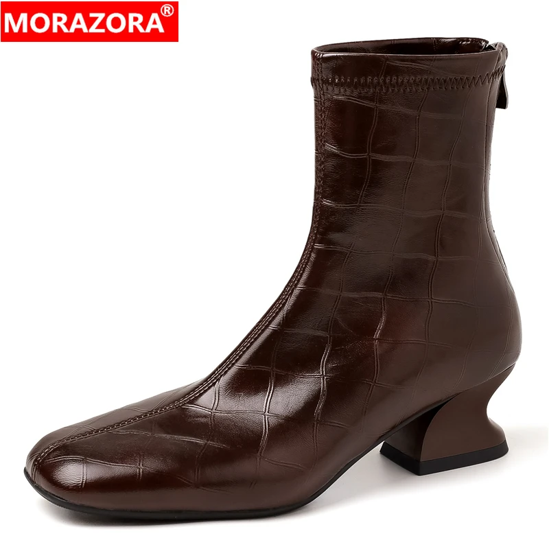 

MORAZORA Plus Size 34-42 New Strange High Heels Ankle Boots For Women Zipper Autumn Winter Square Toe Ladies Office Dress Shoes