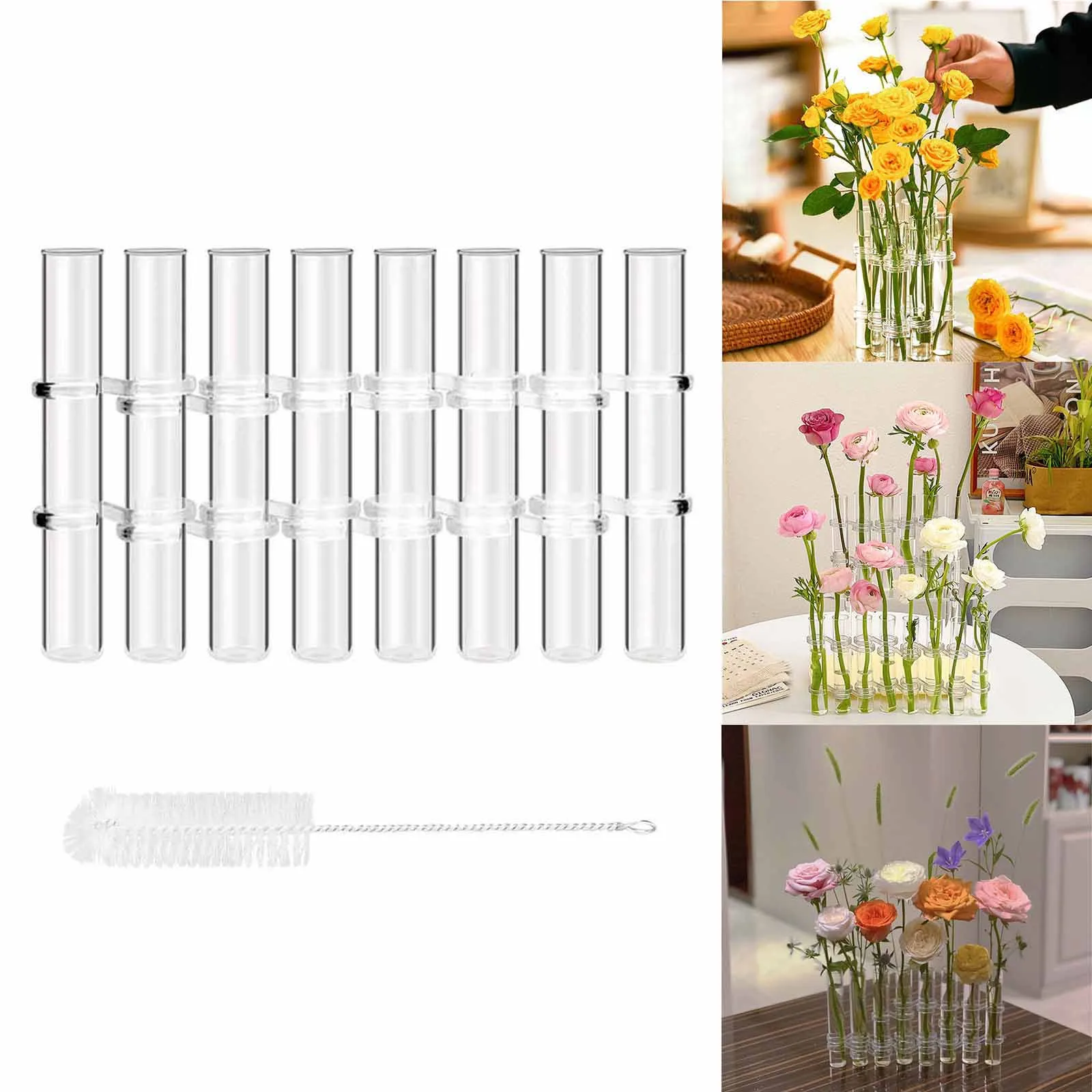8pcs Hinged Flower Vase Clear Glass Test Tube Hanging Flower Holder for Hydroponic Container Room Office Dining Table Home Decor