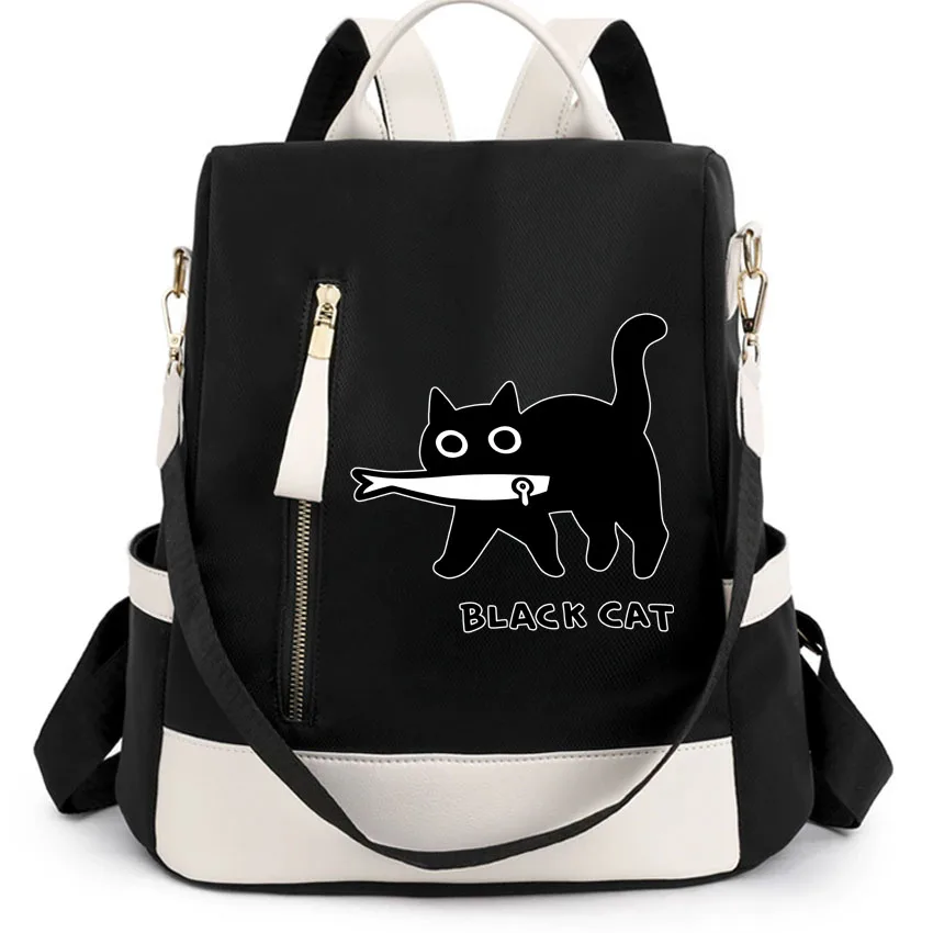 

Женский рюкзак Fun A с японским принтом «Черный кот, едящий рыбу», на молнии, трансформируемый в сумку через плечо, для школы, работы или путешествий
