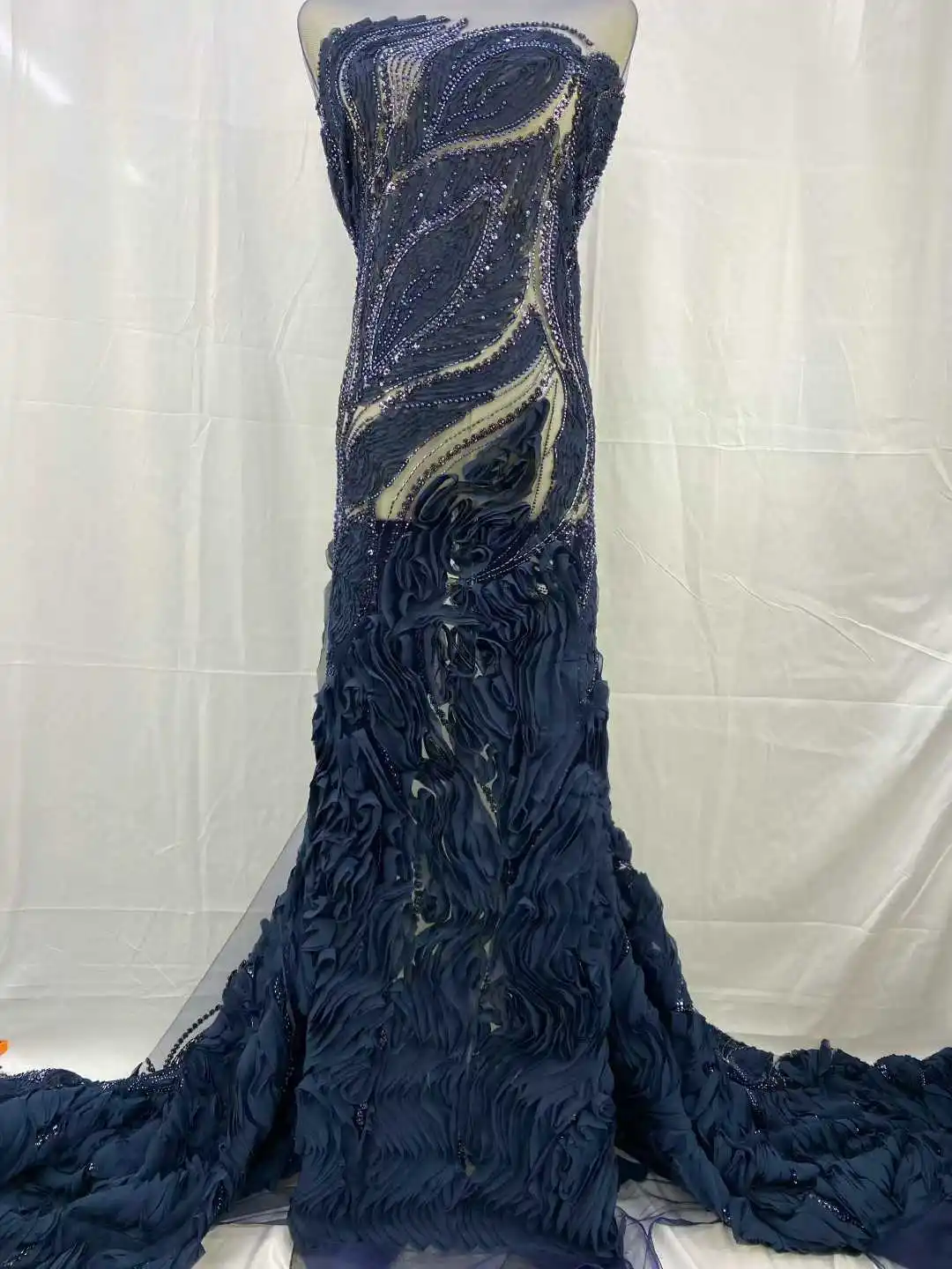 قماش دانتيل شبكي مطرز ثقيل فرنسي أنيق 2025 شبكة تول نيجيرية أفريقية مع قماش ترتر لفستان الزفاف-JH