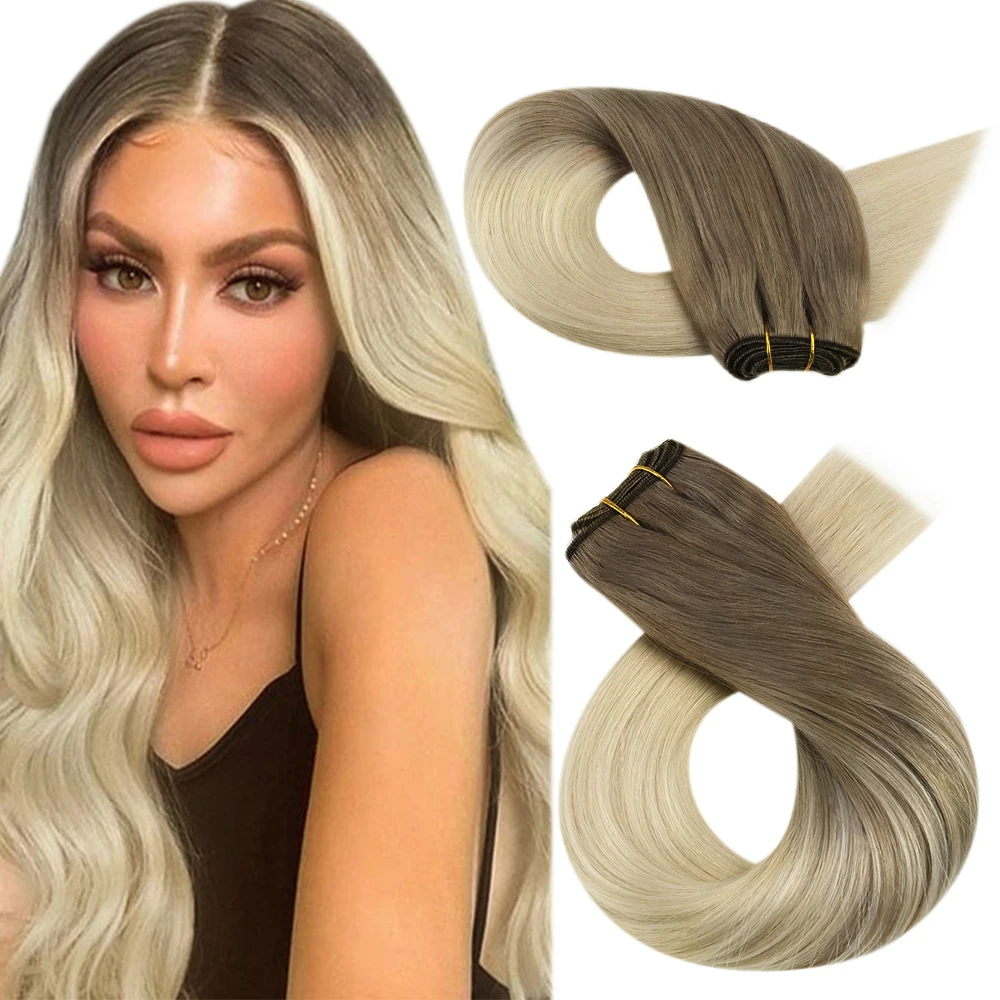 Moresoo Inslag Extensions Human Hair Weave In Dubbele Wefted Bundels Machine Remy Haar Balayage Haarstukken Voor Vrouwen Straight menselijke haar uitbreidingen haarstukken met echthaar 100 human hair