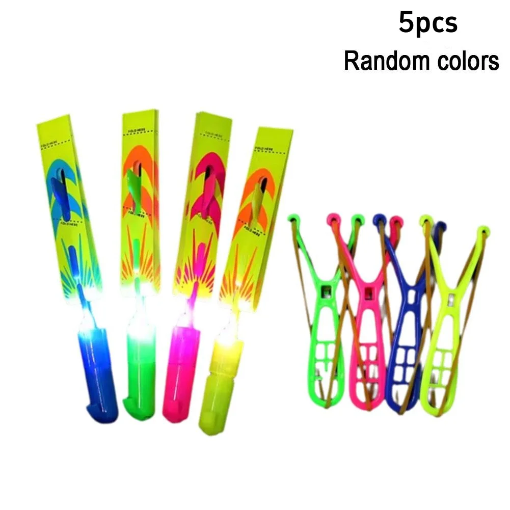 5 Stück LED-Schleuderkopter, leuchtende Pfeilraketen-Spielzeuge, Outdoor-Partyzubehör, im Dunkeln leuchtende Helikopter für Kinder