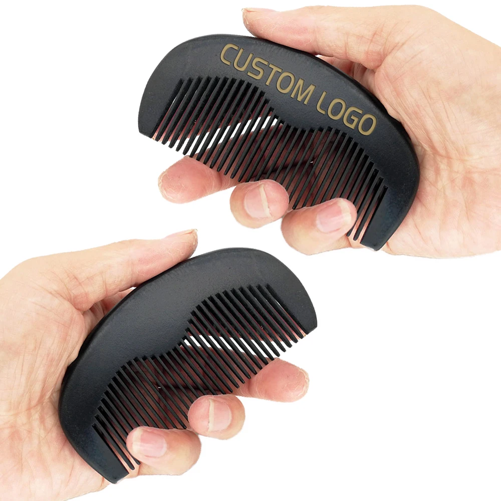 

50 Pieces/Lot Customized Logo Beard Comb Black Wooden Comb for Hair Beard Mustach Pocket Size