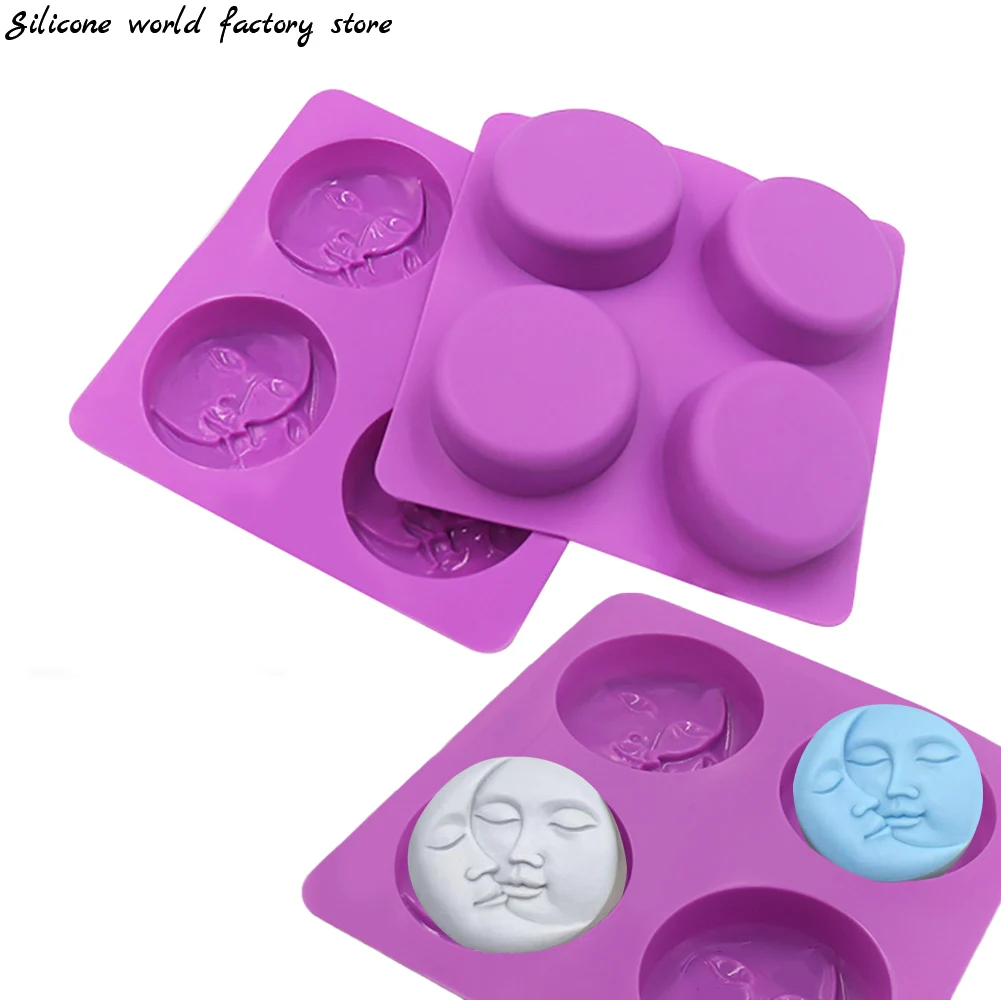 

Silicone world 4 Cavity 3D Silicone Soap Mold Moon Sun Double Face Soap Mould DIY Candle Mold Homemade Bath Resin Crafts Making