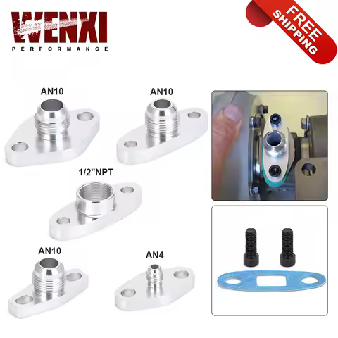 AN4/10 1/2"NPT Turbo Oil Feed Inlet / Drain Outlet Flange Adapter Kit w/Gasket For T3 T4 T25 T28 T30 T04B T04E GT30 GT28 GT55