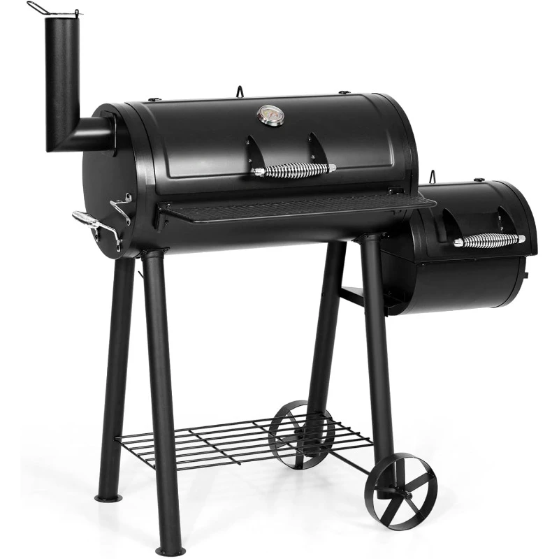 Heavy Duty Charcoal Wood Offset Outdoor Smoker Grill, Charcoal Grill with Smoker Combo for BBQ Grilling, 512 SQ.IN.