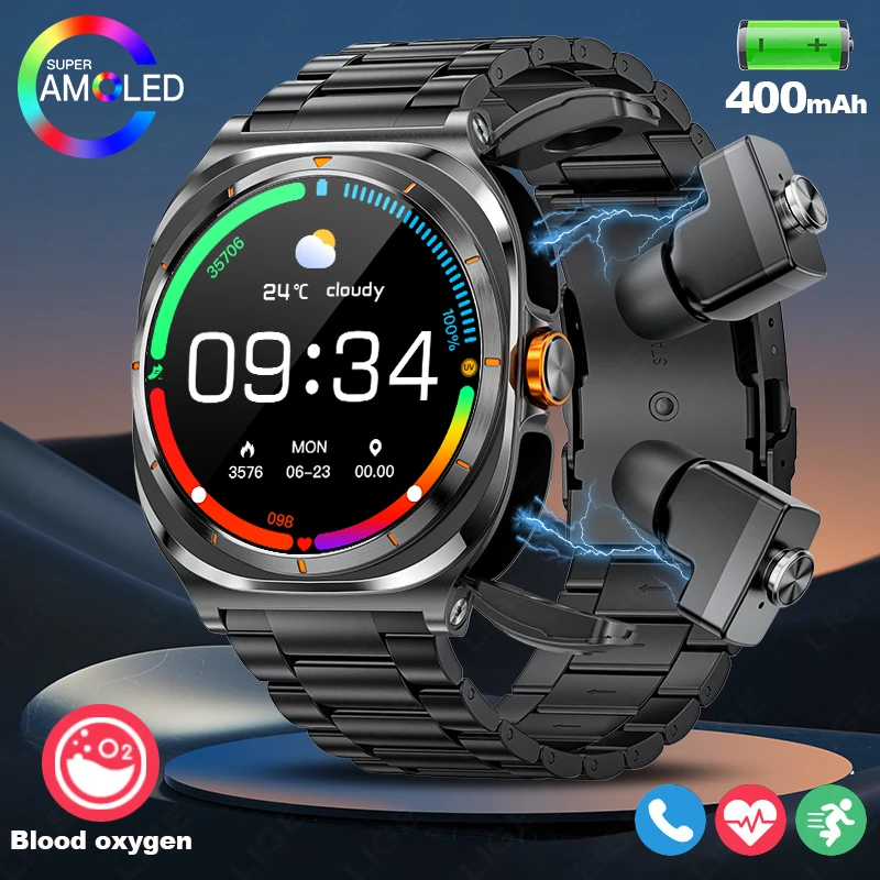 

LIGE 2025 Watch Wireless Earphones 2-in-1 Smart Watch Bluetooth Call 100+Sports Mode Outdoor Run Health Smart Watch Men Women