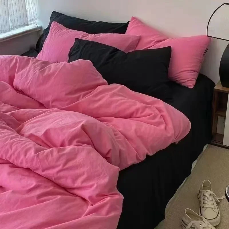 

Nordic Princess Pink Bedding Set Girls Adults Twin Full Queen Size Bed Flat Sheet Duvet Cover Pillowcases Solid Color Bed Linen