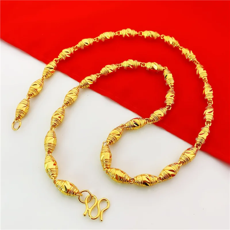 2026 Olive Shape Brass Gold Plated Mens Necklace Solid Sand Gold Imitation Jewelry For Male Daily Wear Party Fashion High Qualit
