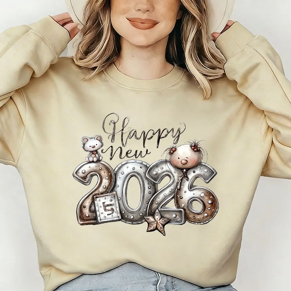 2026 Año Nuevo estampado mujeres Kawaii pulóver oro confeti celebración sudadera sudaderas con capucha Nochevieja moda invierno Sudadera con capucha Tops