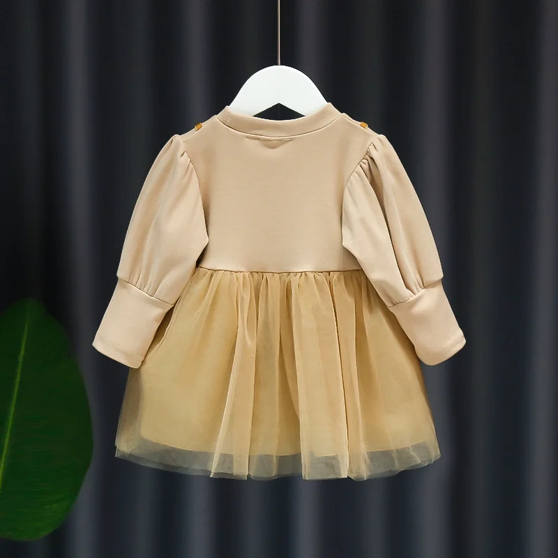 Spring Autumn Girl\'s Dress For Kids Girls Cotton Bow Long Sleeve Voile Dress New Foreign Style Korean Version Newborn Clothes