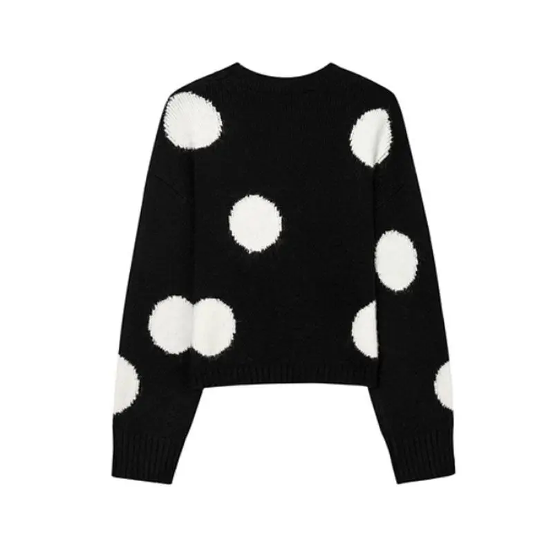 New Autumn and Winter Women\'s Knitted Pullover Loose Polka Dot Slim Fit Short Sweater