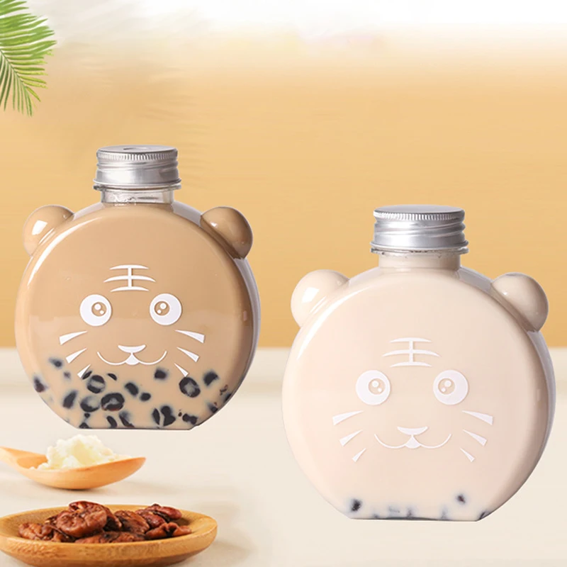 1Pcs Plastic Juice Tiger-Shaped Beverage Bottles Cartoon Milk Juice Cold Drink Milk Tea Cartoon Yang Juice Orange Dew Bottle