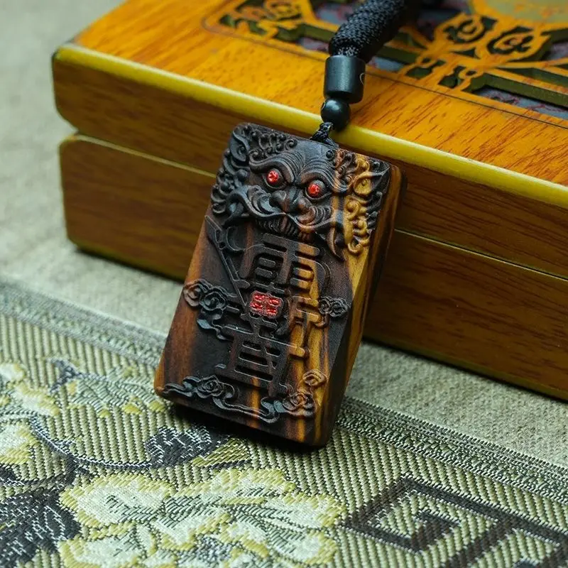 Natural Lightning Mori Carving Lagerstroemia Indica Tiger Head Jujube Tag Mahogany Wooden Tag Handle Nothing Card Wood Pendant