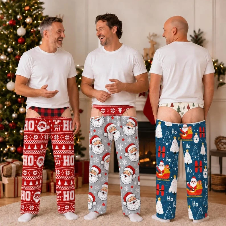 2026 New 3D Men's Christmas Fun Printed Loose Casual Pants Mid Waist Holiday Style Elastic Drawstring Waist Pants