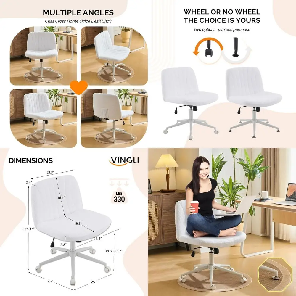 

Эргономичное офисное кресло с поворотным механизмом и опциональными колесиками, без подлокотников, для учебы, макияжа, домашнего офиса, из плюшевого флиса, белое