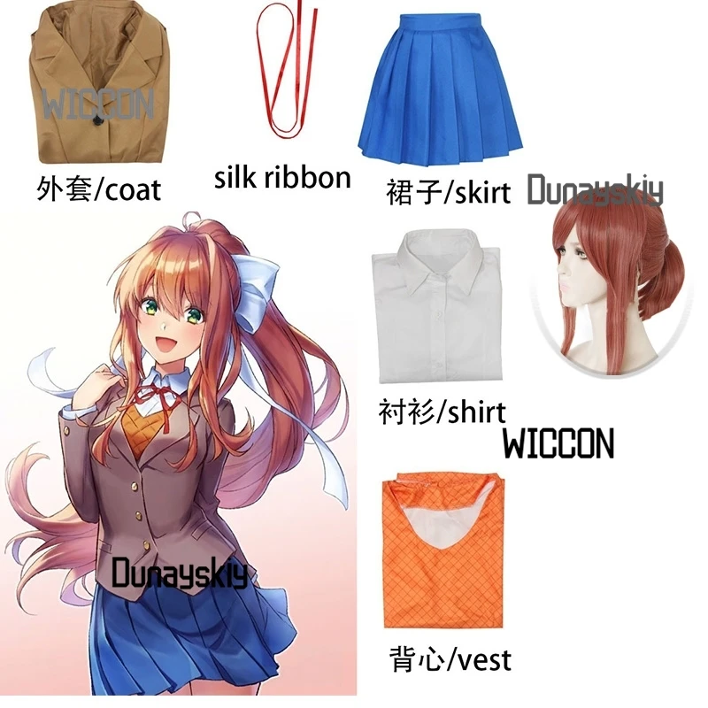 Giffnnay Monika Graavity Fallls Dookii Kostum Cosplay Anime Wig JK Seragam Sekolah Seksi Kawaii Yanderegirl Cosplay Halloween