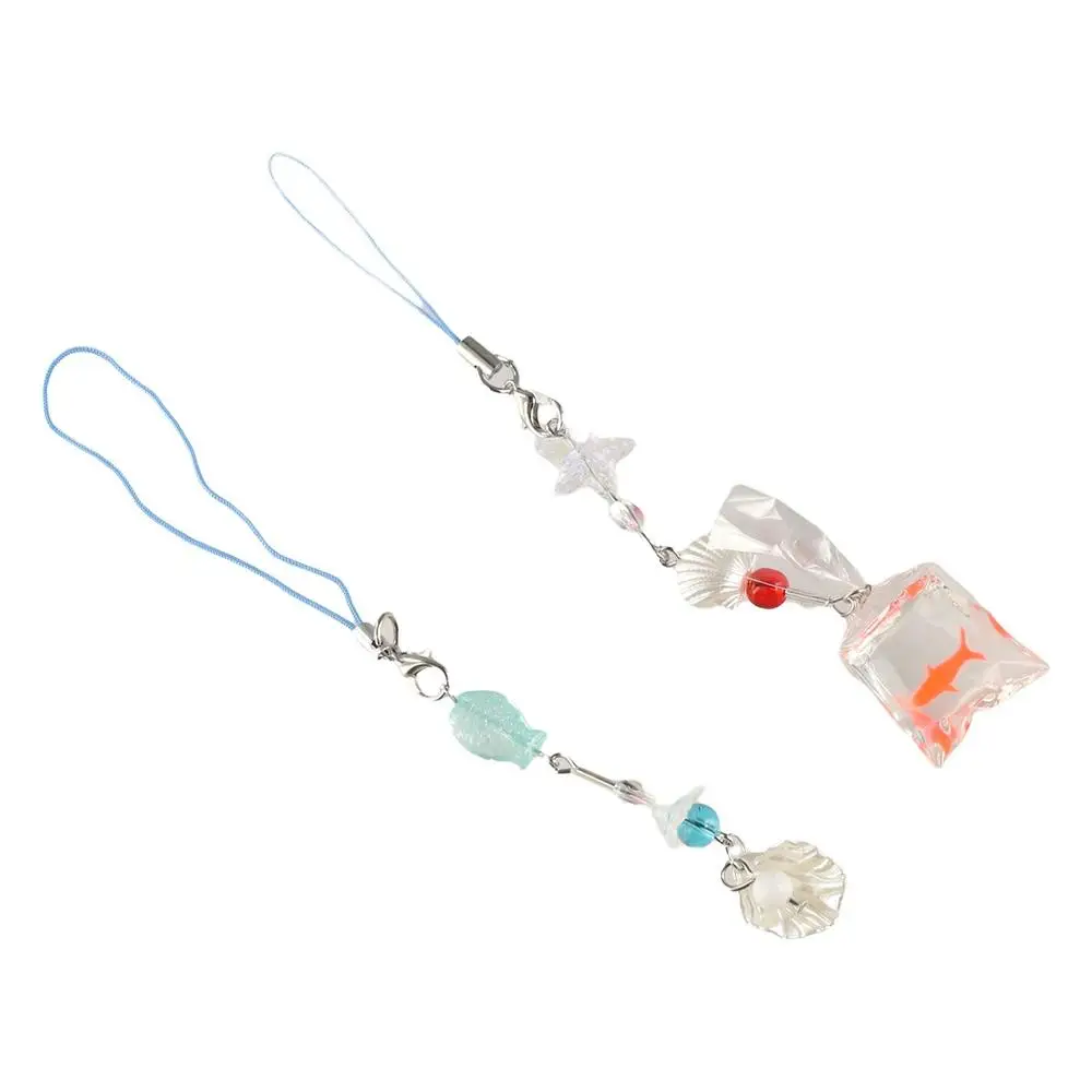 Aesthetic Goldfish Y2k Phone Lanyard Phone Charm Handmade Fish Phone Strap Lovely Ocean Style Beaded Mobile Chain Girl Woman