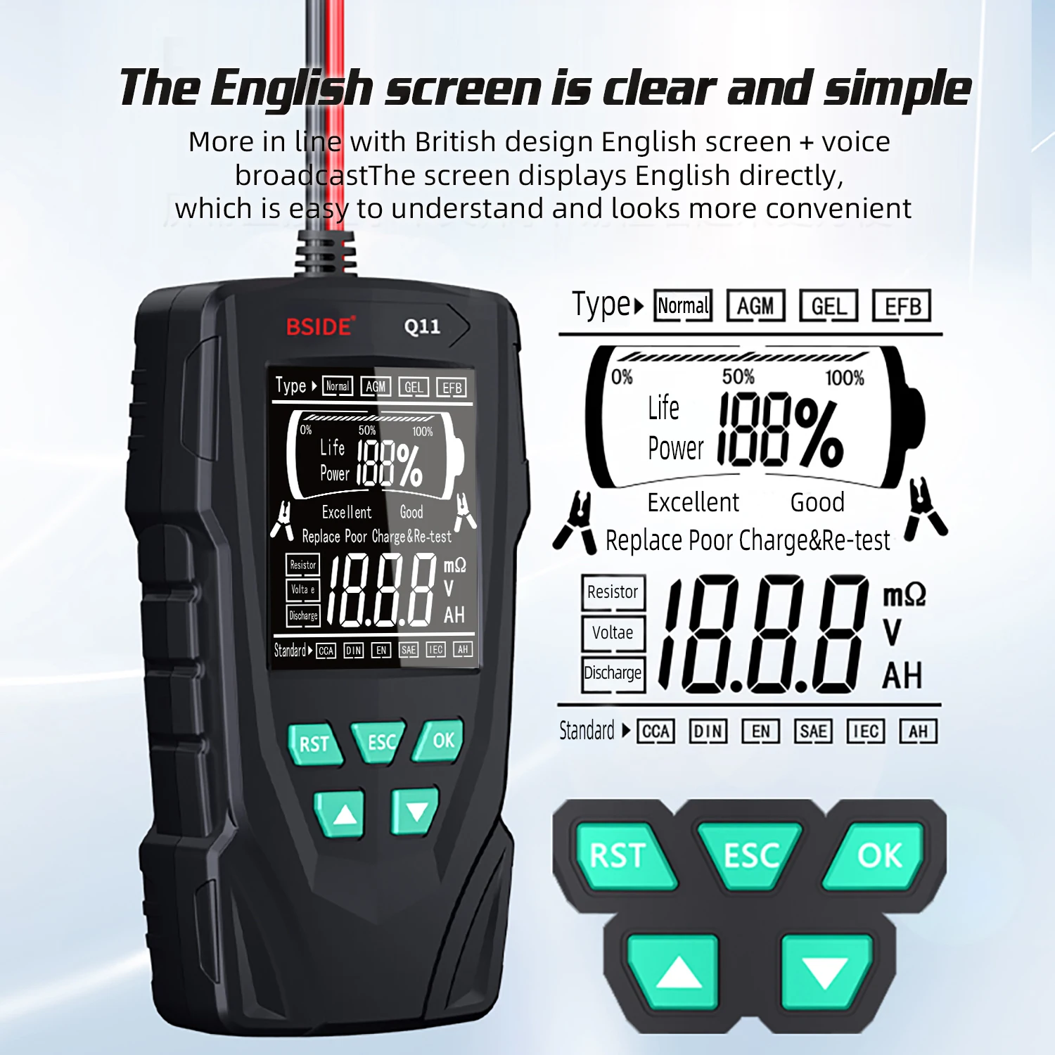 BSIDE Q11 Car Battery Tester 12V 24V Digital Checker Professional Automatic Detect Battery Analyzer Car Battery Tool
