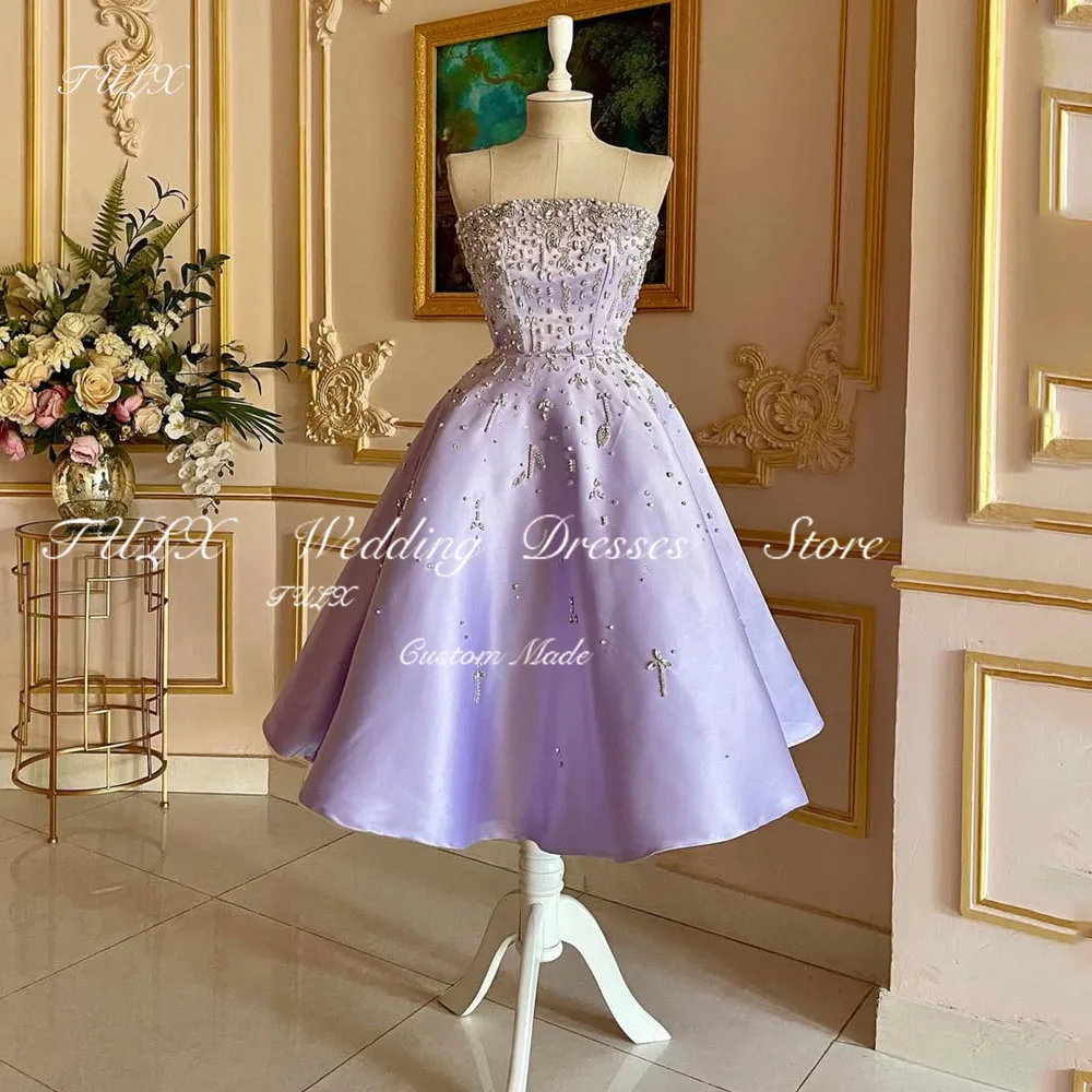 TULX luxe violet Satin perlé robes de soirée sans bretelles arabie saoudite robe de bal une ligne longue femmes robe de soirée formelle personnalisée