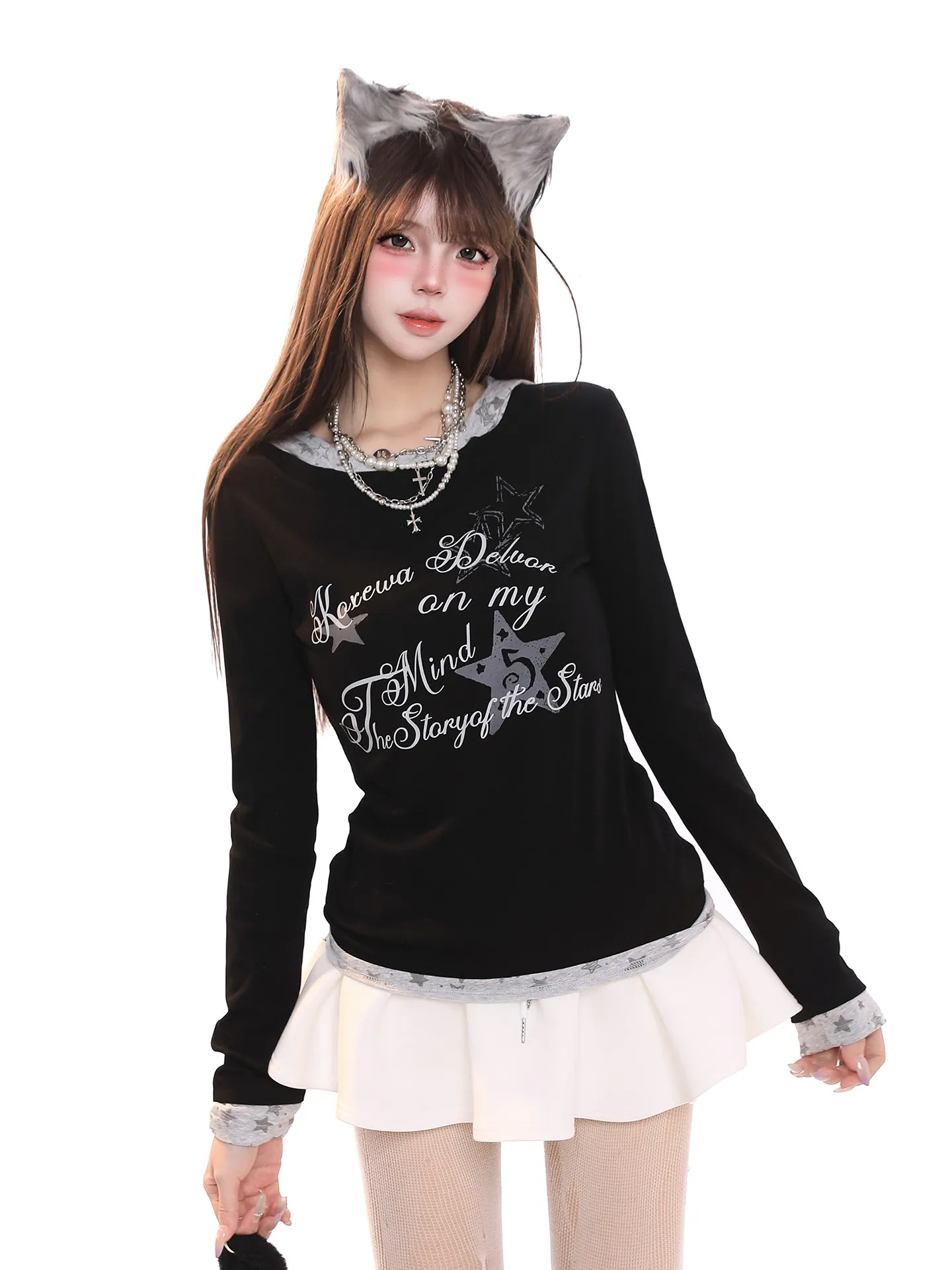 Casual Style Long Sleeve Hoodie Women's T-shirt Slimming Waist Print Lightweight Spring Fashion High-End Feeling Comfortable ...
