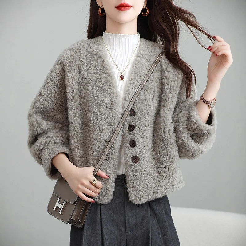 

Модная короткая куртка из овечьей шерсти для женщин, универсальная, осенне-зимняя, новинка, для повседневной носки, утепленное женское пальто