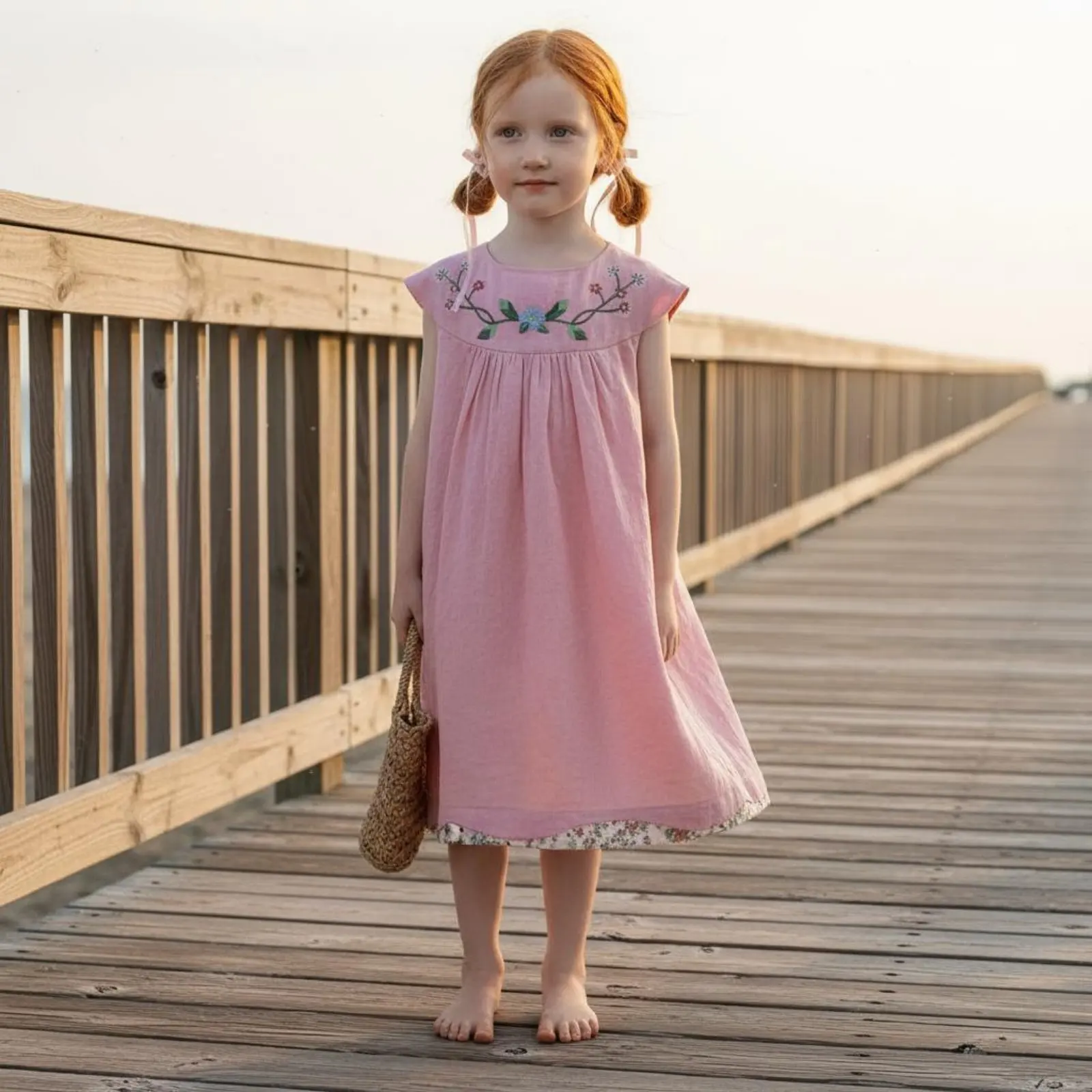 

Embroidered Summer Dress Sweet Design Floral Dress Sundress Soft Material Children's Clothing Sleeveless for Girls, Outing