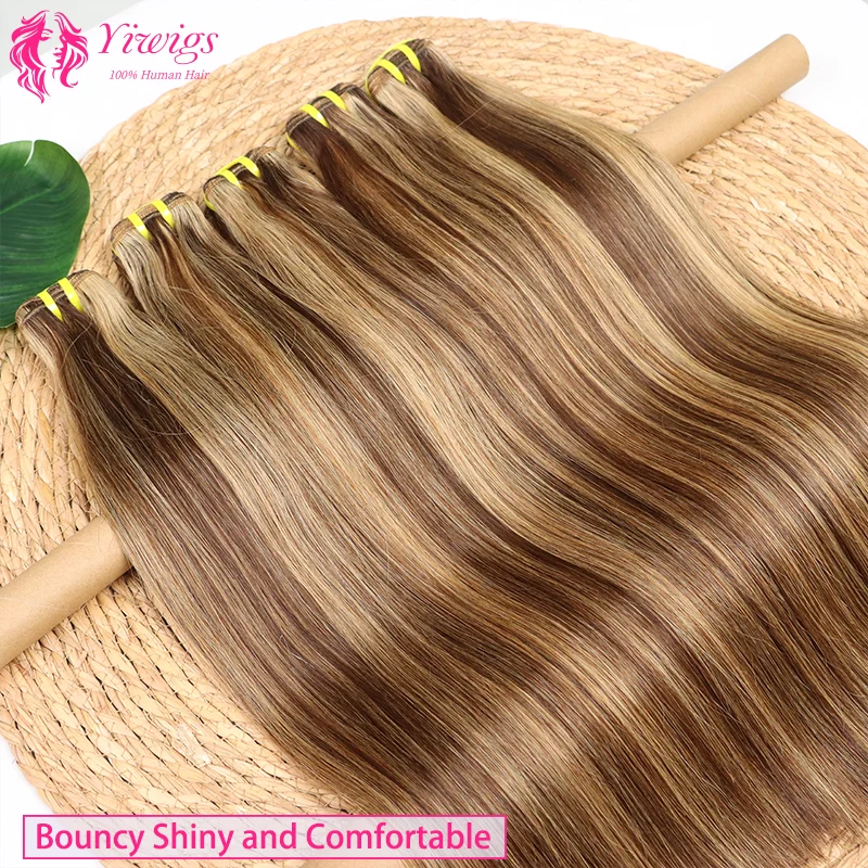 Yiwigs 15A Grade P4/27 Highlight Straight Bundles Human Hair 100% Raw Virgin Brown Blonde  Human Hair Bundles Weave Extensions