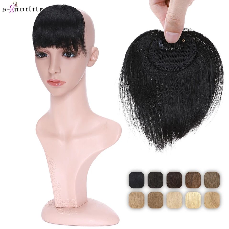 

S-noilite 8g Fringe Human Hair Natural Hair Bangs Non-remy False Hair Bang Irregular Fringe Hairpiece For Women Hair Clip Bangs