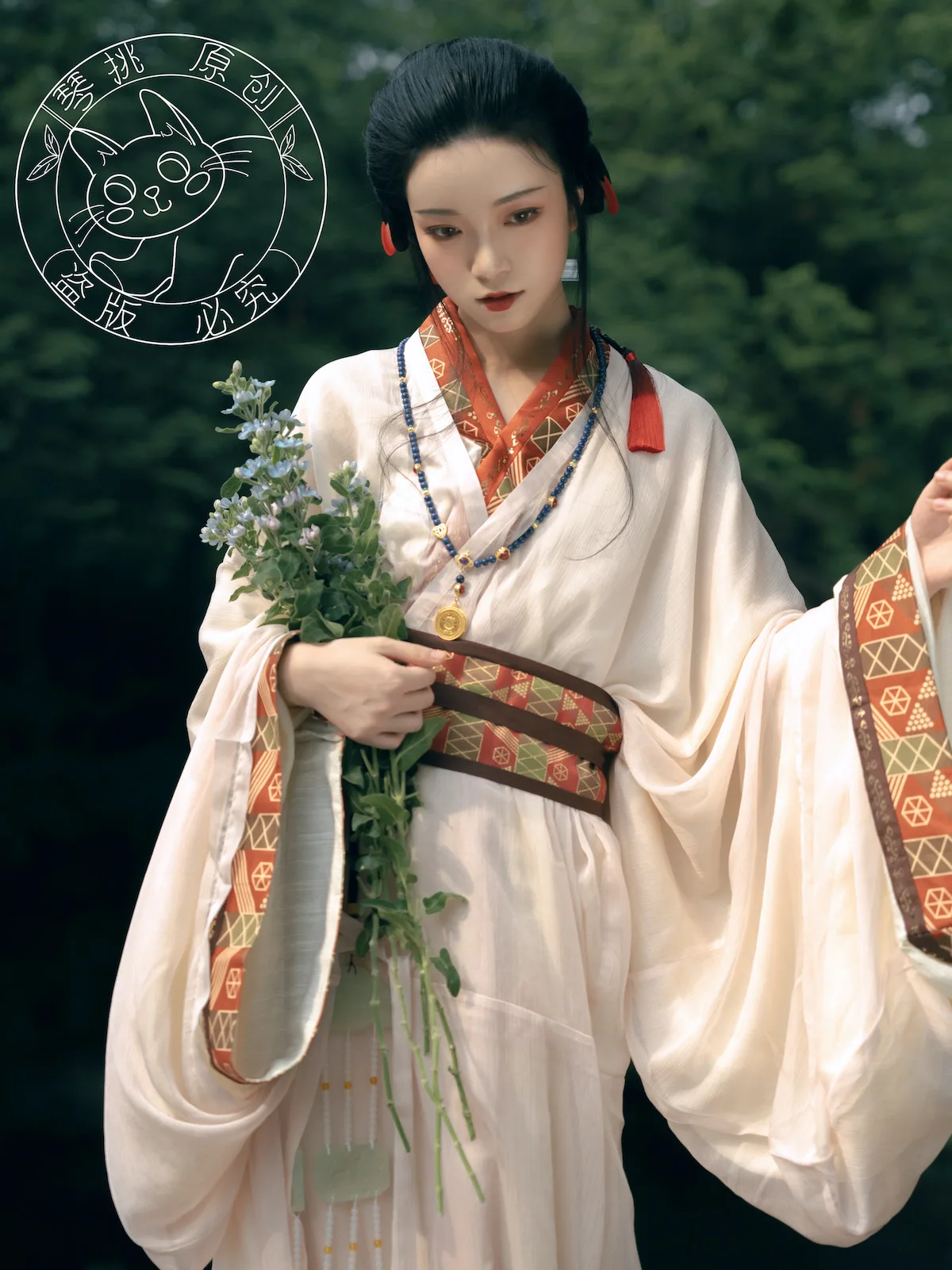 Trung Quốc Cổ Đại Hanfu Nhiều Quần Áo Chồng Lên Nhau Bộ Trang Phục Hanfu Trắng Đỏ Bộ Trang Phục Hanfu Đầm Bộ