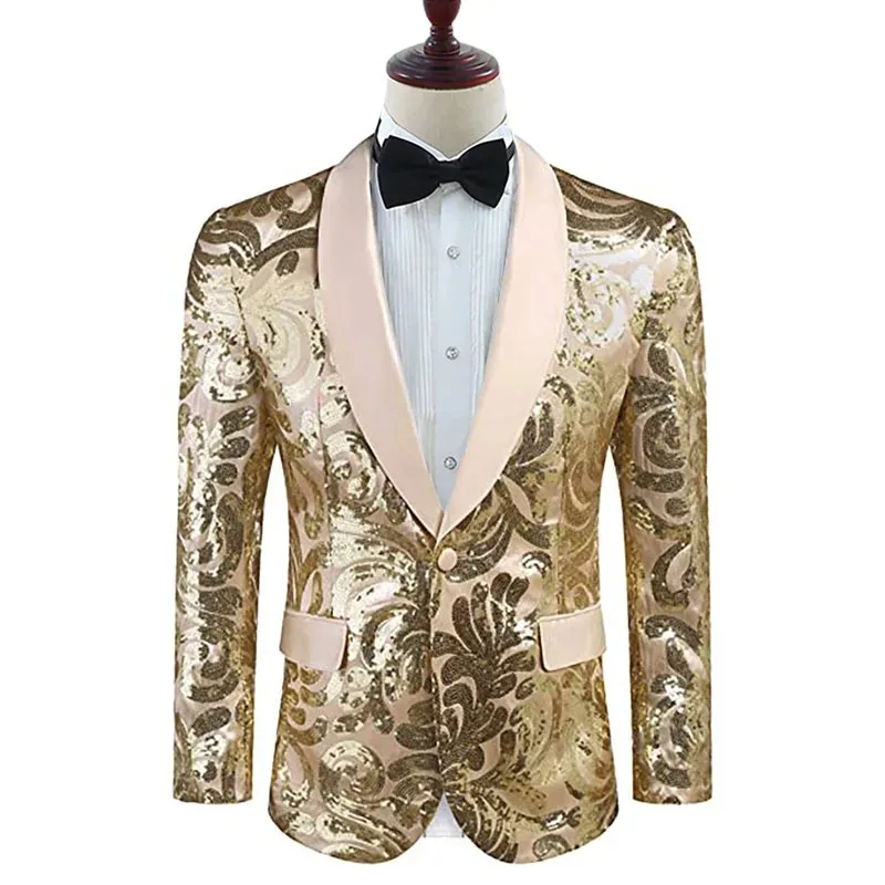 

2023 New Men's Color Ding Sequin Fashion Trend Handsome High-end Suit Jacket Stage Performance Banquet Wedding Dress Single Top