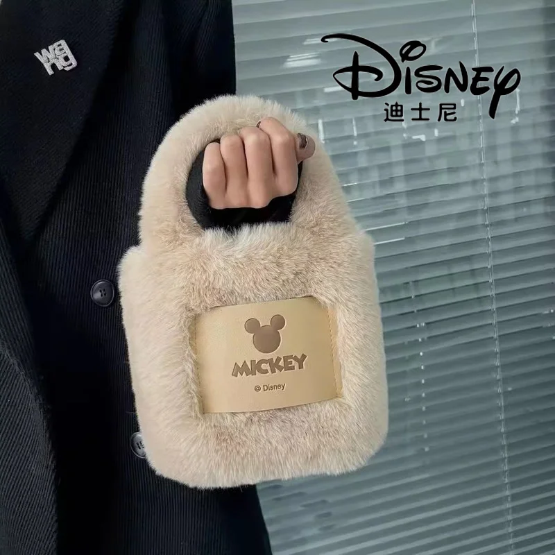 Disney Mickey Mouse Handbags Autumn And Winter Cartoon Mickey Soft Plush Khaki Storage Versatile Casual Bag Girl Birthday Gift