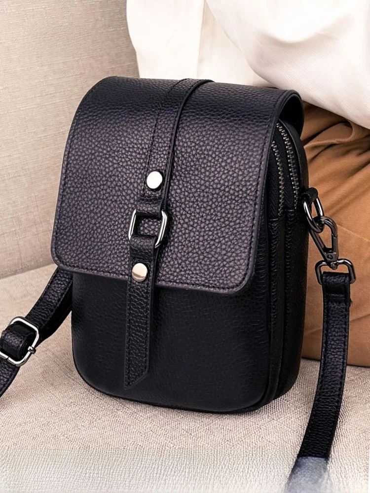 

Модная вертикальная кожаная сумка для телефона, женская сумка через плечо с двойным отделением для монет, стильная повседневная сумка для молодежи