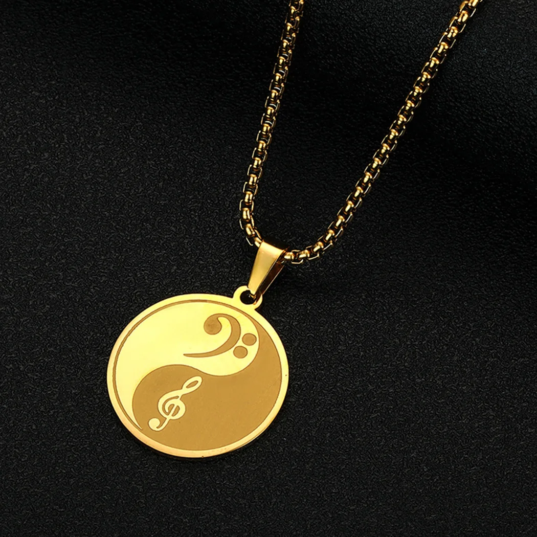 CHENGXUN Stainless Steel Yin Yang Treble Clef and Bass Clef Necklace for Women Men Pendant Chain Jewelry Gift for Musicians