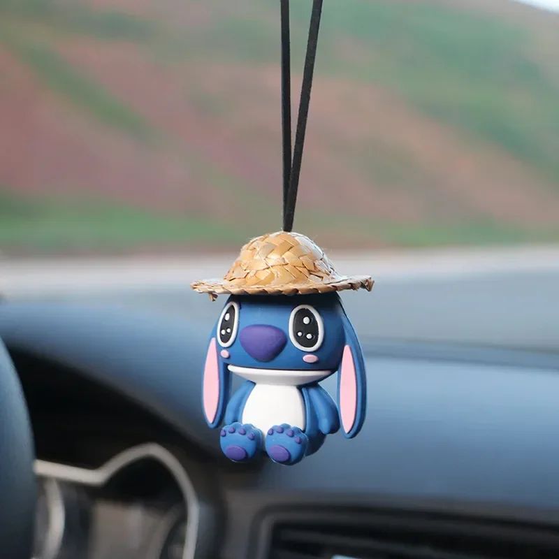 Anime Movie Stitch Figures Car Interior Ornament Accessories Auto Rearview Mirror Hanging Pendant Cute Model Cartoon Decor