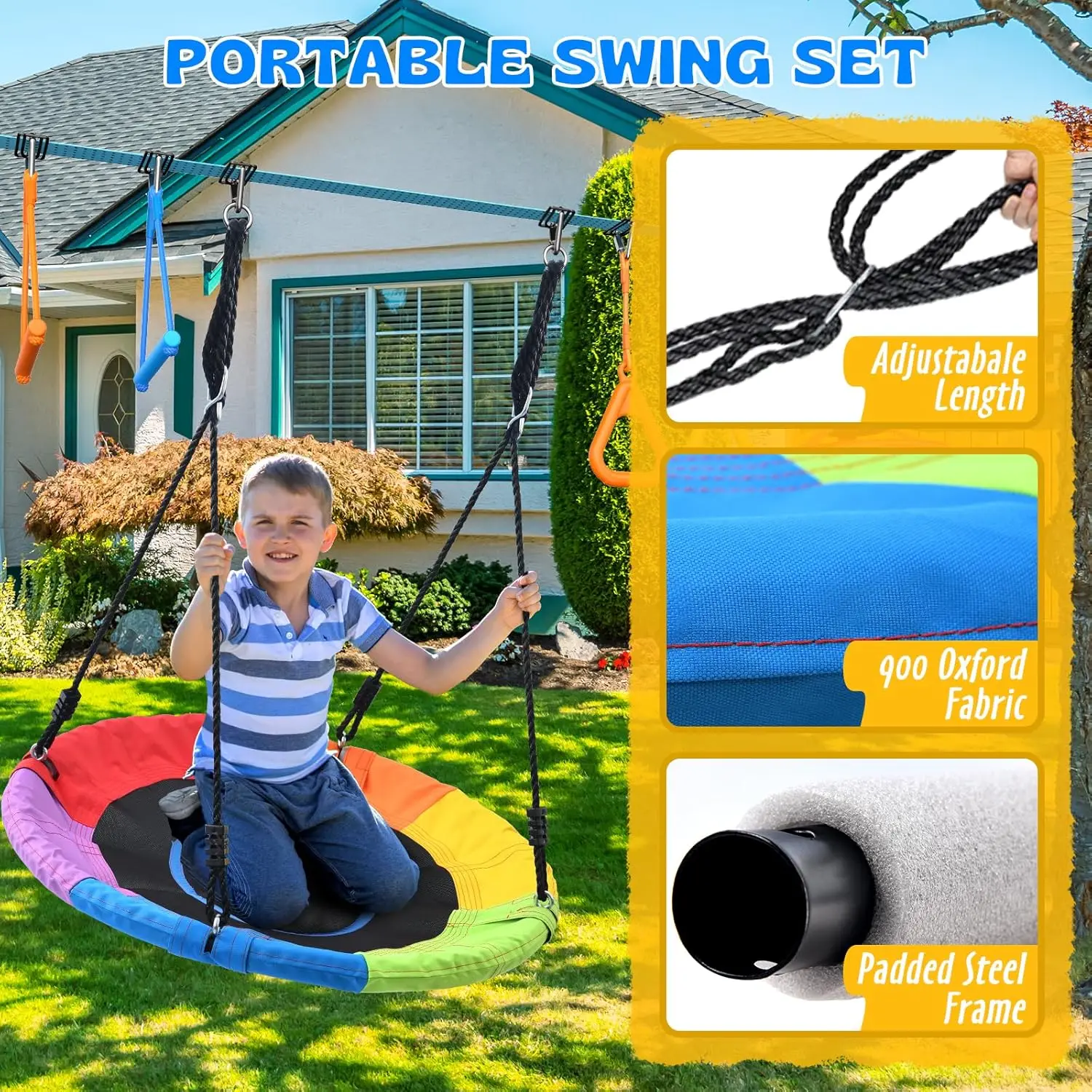 50 FT Ninja Warrior Obstacle Course Swing Set for Kids with Weather-Proof Accessories, Outdoor Playset with Monkey Bars for Back